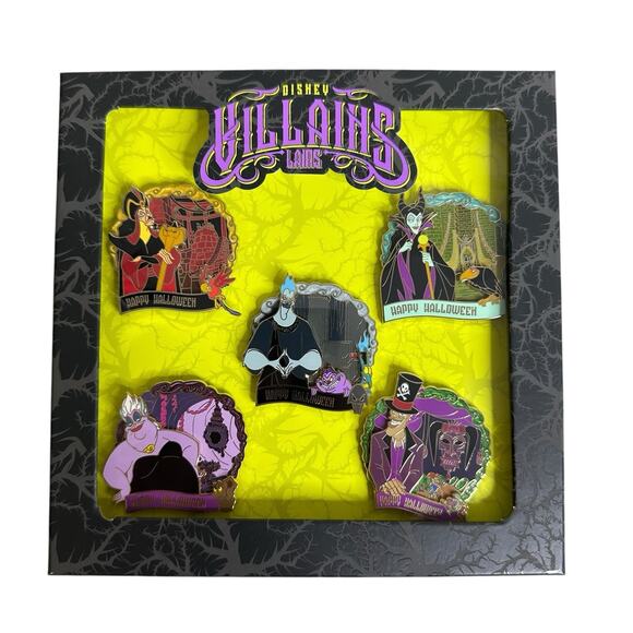 Disney Halloween Villains Lairs 5 Pin Box Set LE 1500 Ursula Hades Maleficent - Picture 1 of 9